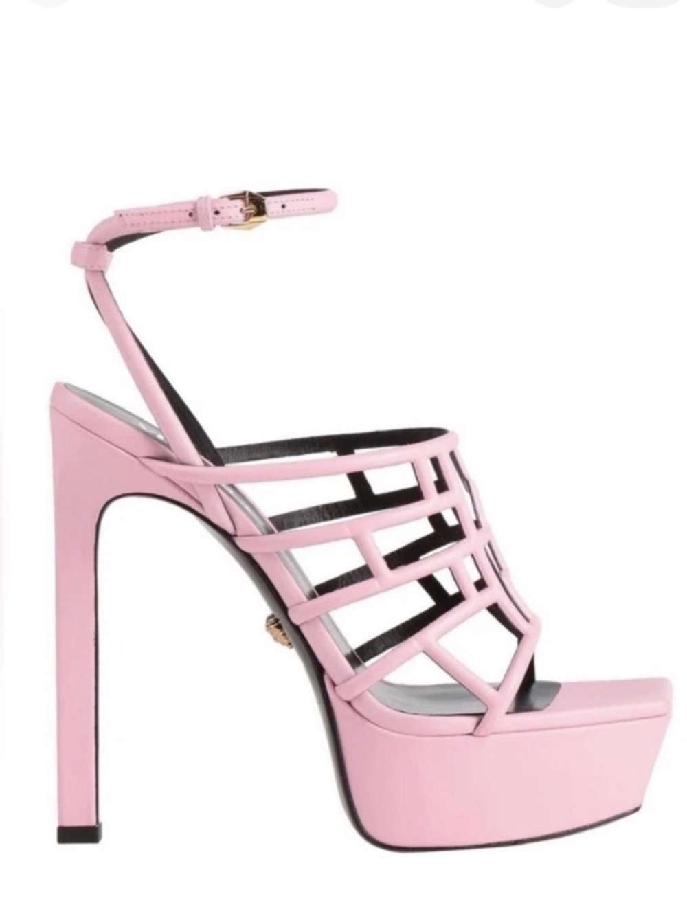 New! VERSACE Greca Maze Pink Leather Platform Sandals Heels IT 38 - Picture 3 of 13